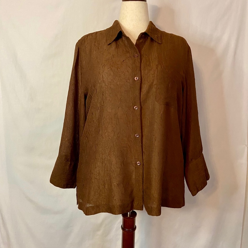Coldwater Creek Lightweight Brown Button Down Shirt Size XL